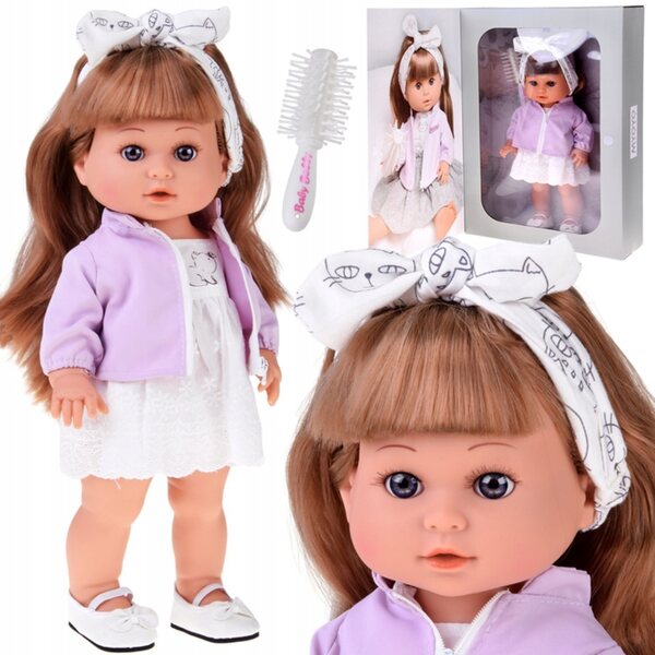 Bambola Jaśminka 38 cm con lunghi capelli e abito elegante bianco