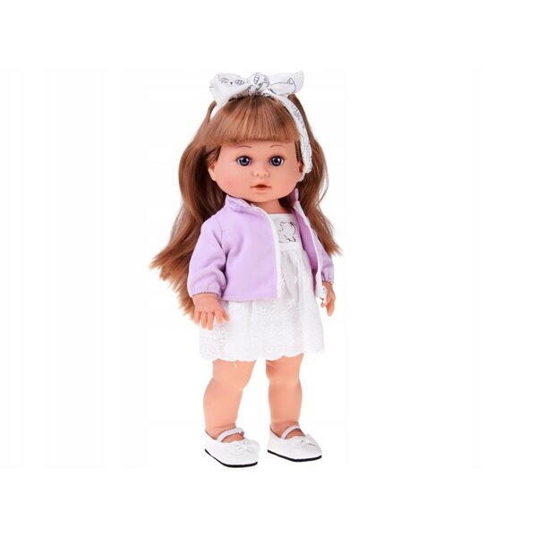 Bambola Jaśminka 38 cm con lunghi capelli e abito elegante bianco