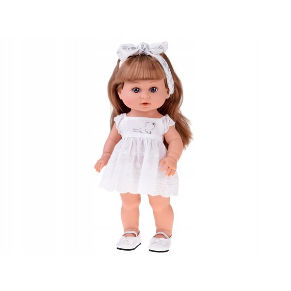 Bambola Jaśminka 38 cm con lunghi capelli e abito elegante bianco
