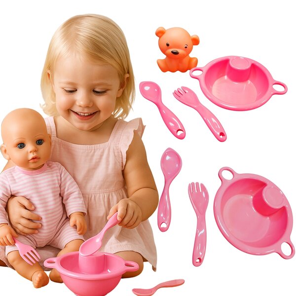 Set Accessori per Bambole Kit di Pasti con Ciotola, Forchetta e Cucchiaio