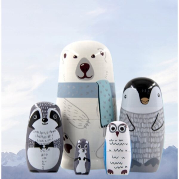 Matriosche in legno a tema animali - Set di 5 giocattoli educativi per bambini