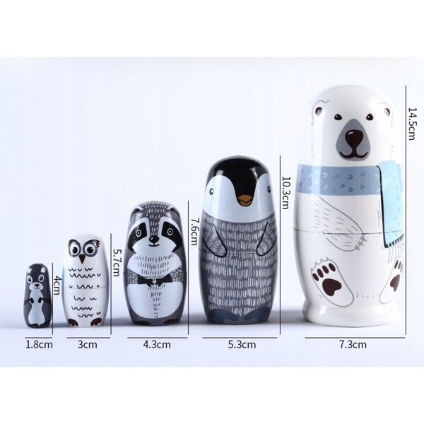 Matriosche in legno a tema animali - Set di 5 giocattoli educativi per bambini