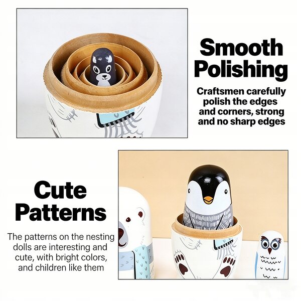 Matriosche in legno a tema animali - Set di 5 giocattoli educativi per bambini