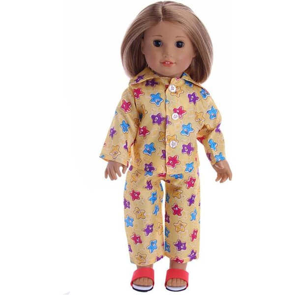 Kleidung für 18-Zoll-amerikanische Puppen – elastisches und bequemes zweiteiliges Stern-Pyjama-Set