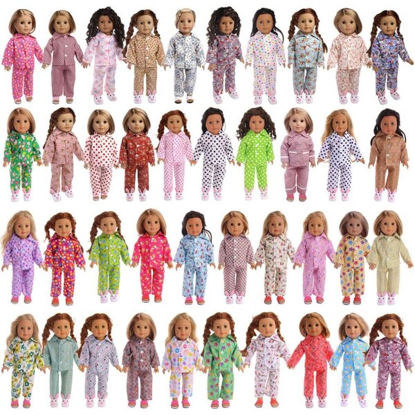 Kleidung für 18-Zoll-amerikanische Puppen – elastisches und bequemes zweiteiliges Stern-Pyjama-Set
