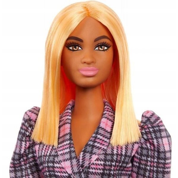 Barbie Fashionistas Modna Przyjaciółka mit kariertem Kleid und Neon-Accessoires