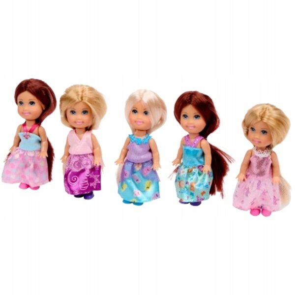 Set 5 Mini Lallche Chloe Girlz con Abiti Colorati e Capelli Lunghi 10-12 cm