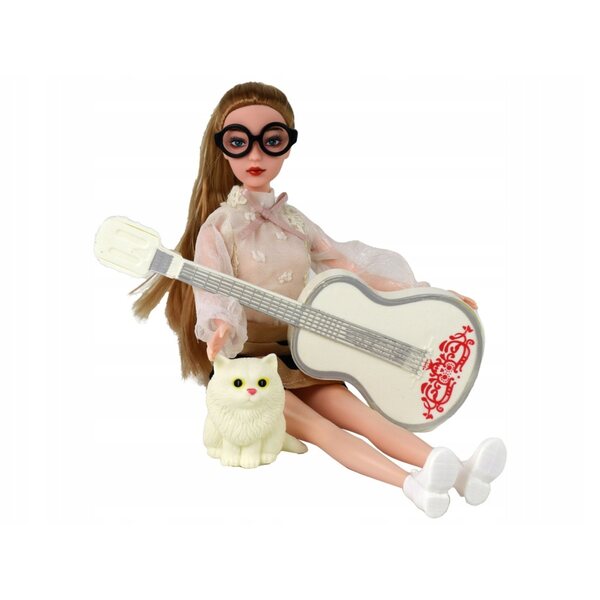 Bambola Emily con Chitarra, Occhiali e Gattino per Bambini da 3 Anni