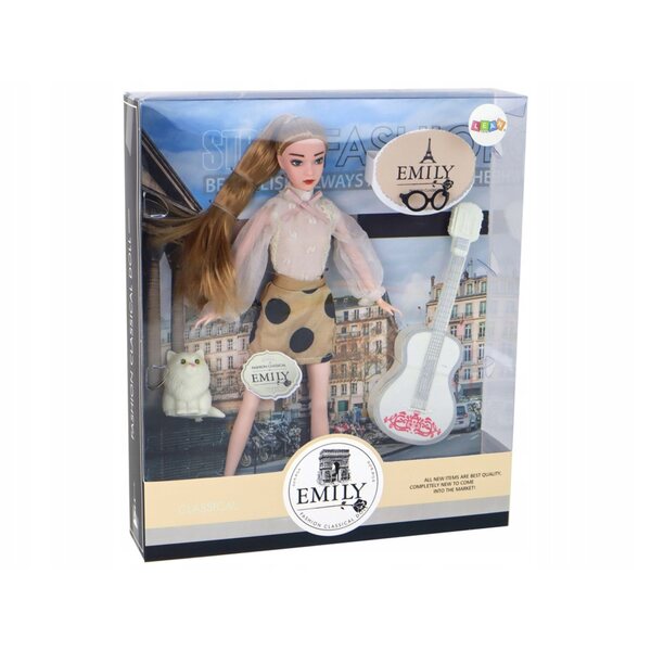 Bambola Emily con Chitarra, Occhiali e Gattino per Bambini da 3 Anni