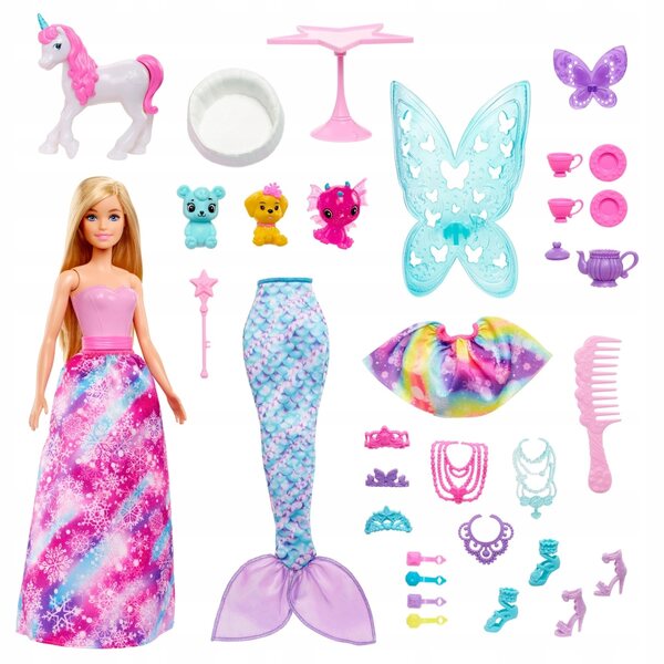 Barbie Dreamtopia Adventskalender 2023 mit 24 Überraschungen und Zubehör