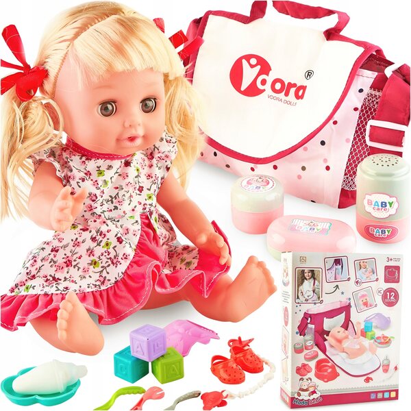 Bambolina interattiva con accessori e borsa per la mamma, 12 suoni, set educativo