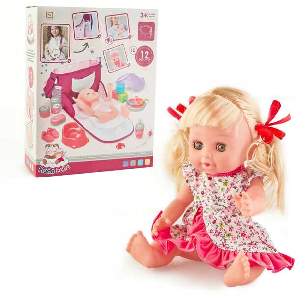 Bambolina interattiva con accessori e borsa per la mamma, 12 suoni, set educativo