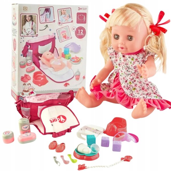 Bambolina interattiva con accessori e borsa per la mamma, 12 suoni, set educativo