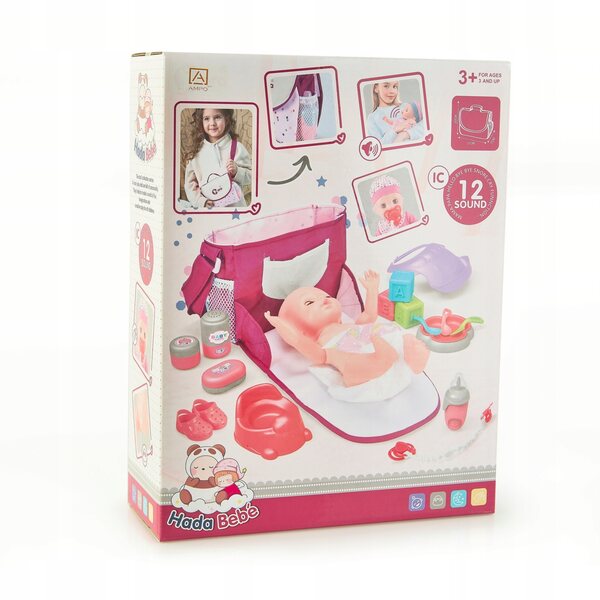 Bambolina interattiva con accessori e borsa per la mamma, 12 suoni, set educativo