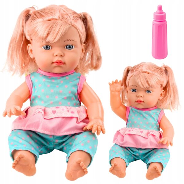 Bambola neonato 30 cm con suoni e biberon vestito turchese LEAN Toys