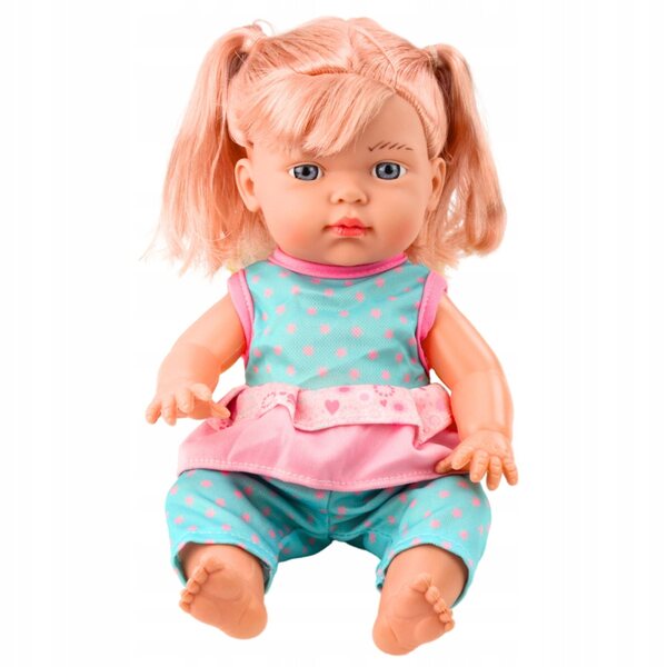Bambola neonato 30 cm con suoni e biberon vestito turchese LEAN Toys