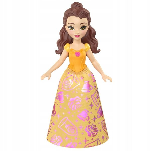 Disney Princess Minipuppe Bella mit goldenem und rosa Kleid, 9 cm