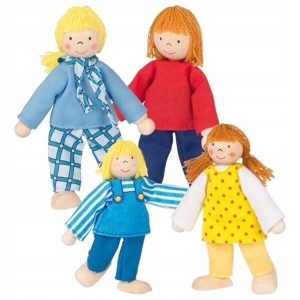 Set mit 4 verstellbaren Goki-Puppen aus Holz für Kinder ab 3 Jahren – Familie 9–11 cm