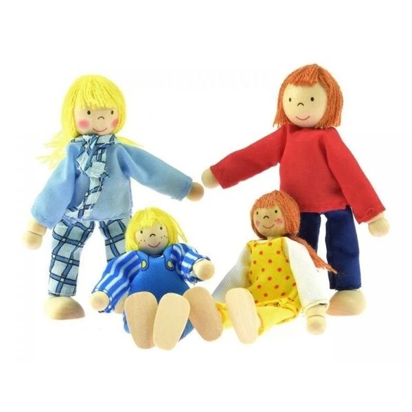 Set mit 4 verstellbaren Goki-Puppen aus Holz für Kinder ab 3 Jahren – Familie 9–11 cm