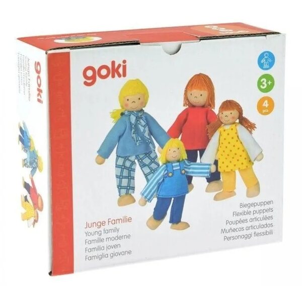 Set mit 4 verstellbaren Goki-Puppen aus Holz für Kinder ab 3 Jahren – Familie 9–11 cm