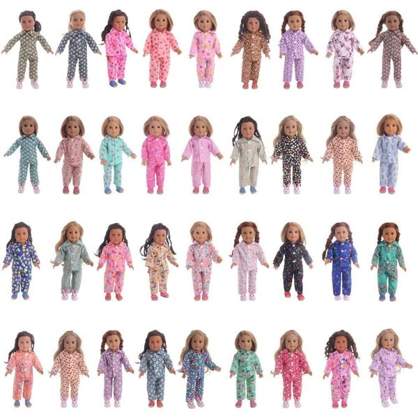 Kleidung für 18-Zoll-amerikanische Puppen – Set aus Pyjama, Oberteil, Hose und Nachthemd