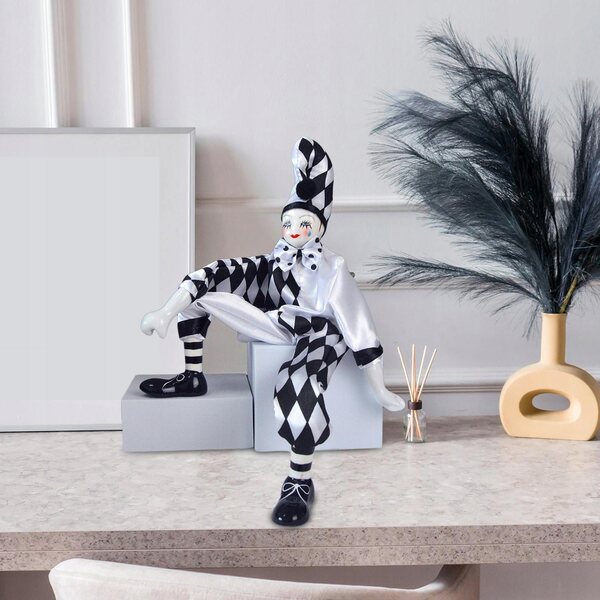 Pagliaccio in porcellana 38 cm - divertente statuina in tessuto, decorazione e regalo