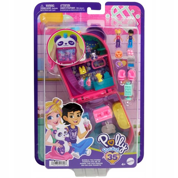 Polly Pocket Bubble Tea Pandy - Ensemble de jeu compact avec panda et accessoires pour filles
