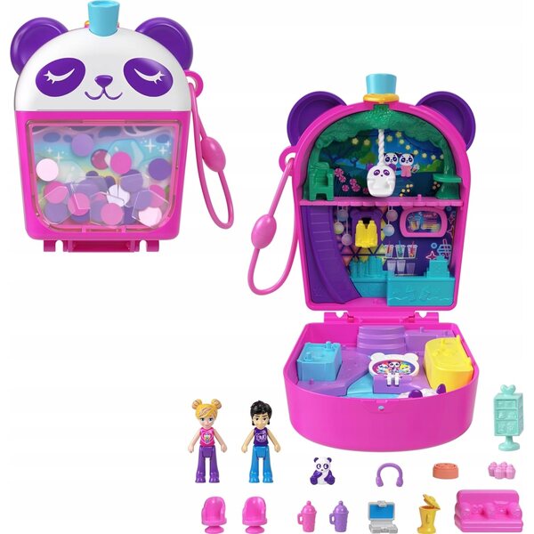 Polly Pocket Bubble Tea Pandy - Ensemble de jeu compact avec panda et accessoires pour filles