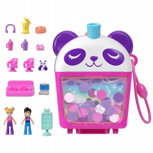 Polly Pocket Bubble Tea Pandy - Ensemble de jeu compact avec panda et accessoires pour filles