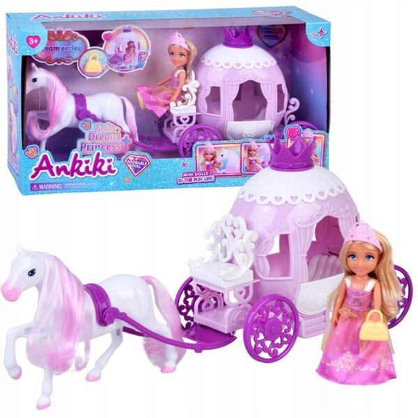 Mini bambola Ankiki con carrozza - Piccola principessa in abito rosa 18 cm