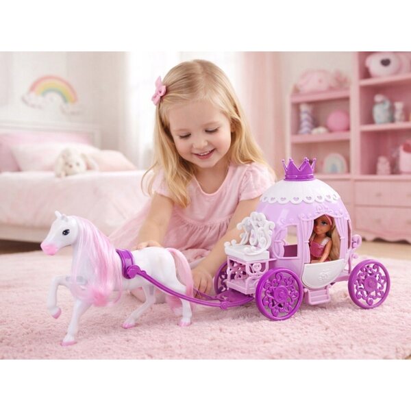 Mini-Ankiki-Puppe mit Kutsche – Kleine Prinzessin im rosa Kleid 18 cm