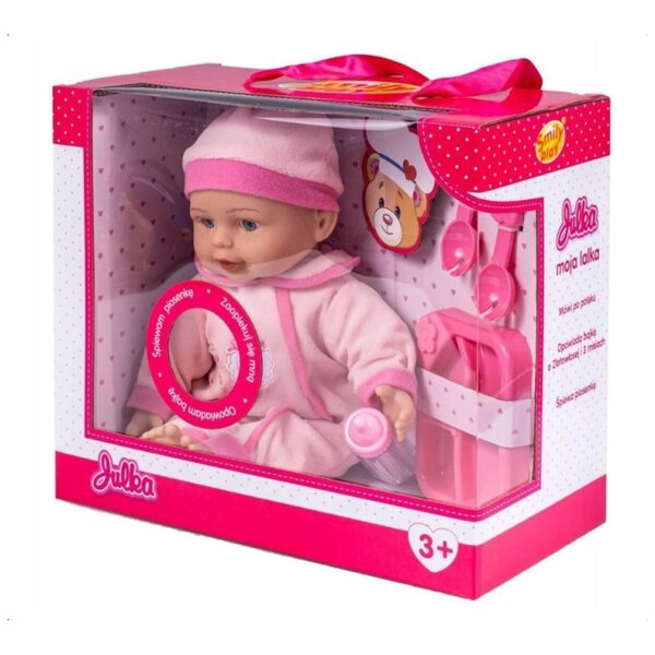 Bambola Julka con accessori per l'alimentazione e suoni in polacco, 35 cm