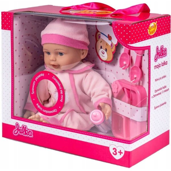 Bambola Julka con accessori per l'alimentazione e suoni in polacco, 35 cm