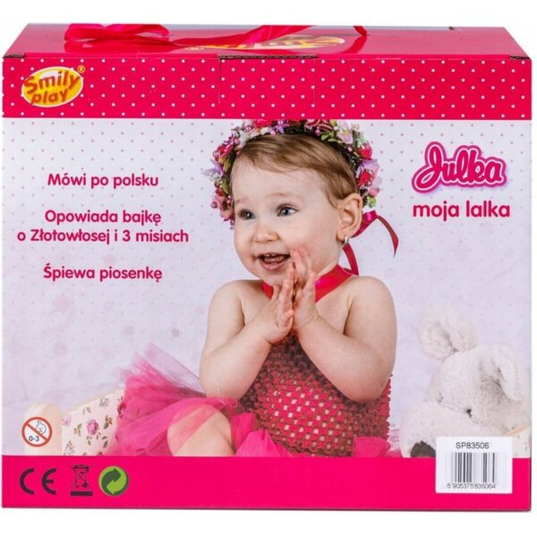 Bambola Julka con accessori per l'alimentazione e suoni in polacco, 35 cm
