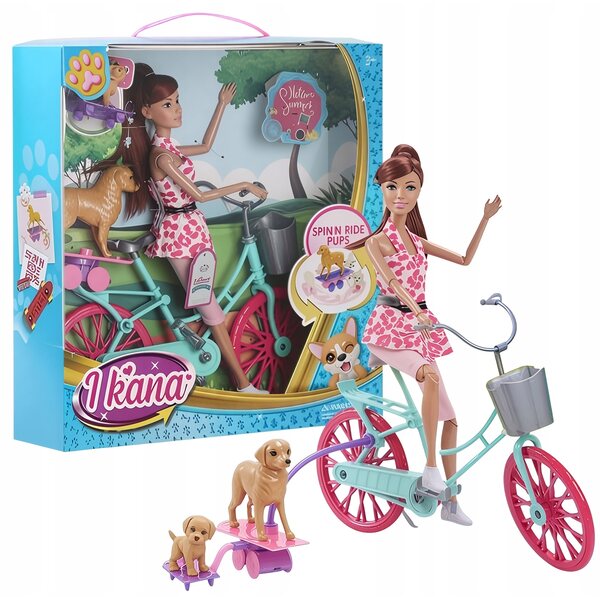Bambola con bicicletta e cagnolini rosa gioco educativo per bambini 3+