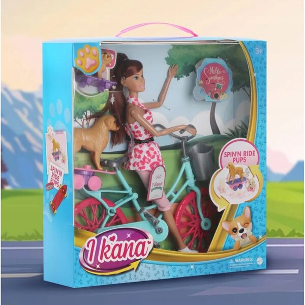Bambola con bicicletta e cagnolini rosa gioco educativo per bambini 3+