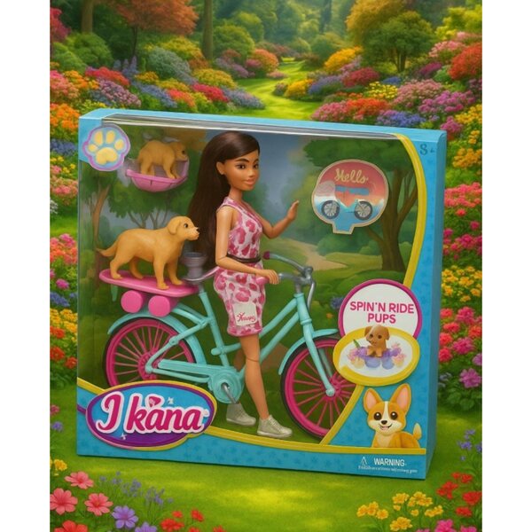 Bambola con bicicletta e cagnolini rosa gioco educativo per bambini 3+