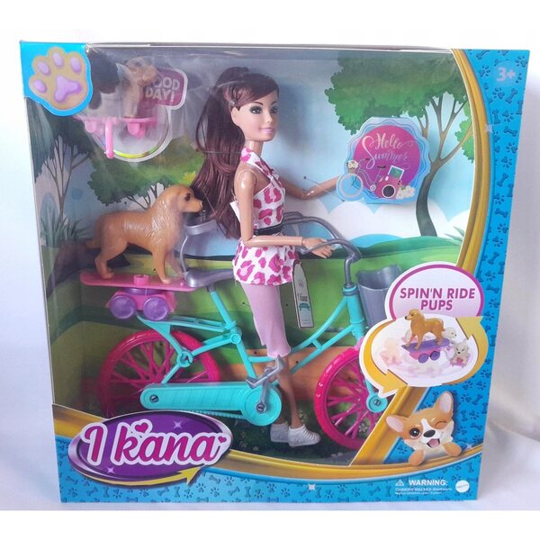 Bambola con bicicletta e cagnolini rosa gioco educativo per bambini 3+