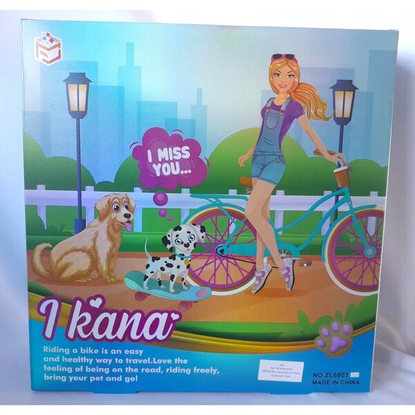 Bambola con bicicletta e cagnolini rosa gioco educativo per bambini 3+