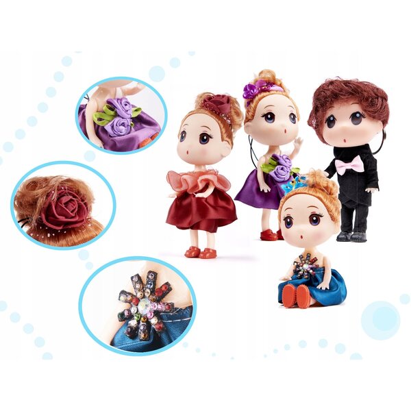 Set 4 Bambole per Casa delle Bambole 12 cm con Ragazzi e Ragazze, Eleganti e Mobili