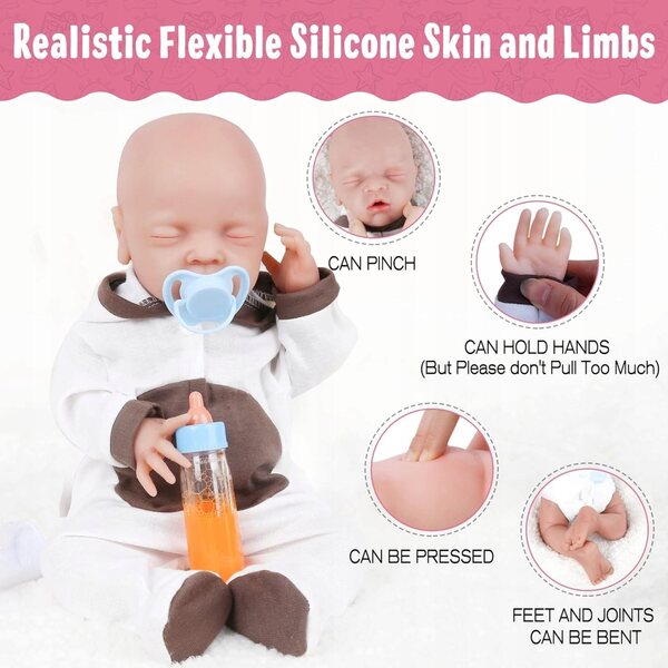 Bambola in silicone Vollence ragazzo 31 cm realistica, impermeabile e morbida