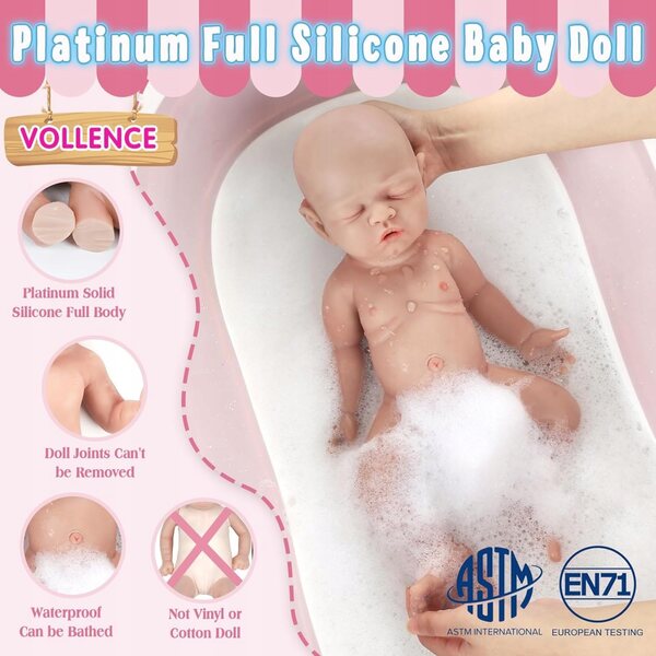 Bambola in silicone Vollence ragazzo 31 cm realistica, impermeabile e morbida