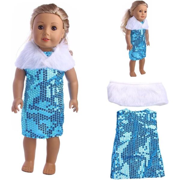 18-Zoll-Puppenkleidung mit Paillettenrock und Pelzkragen – 2-teiliges Set