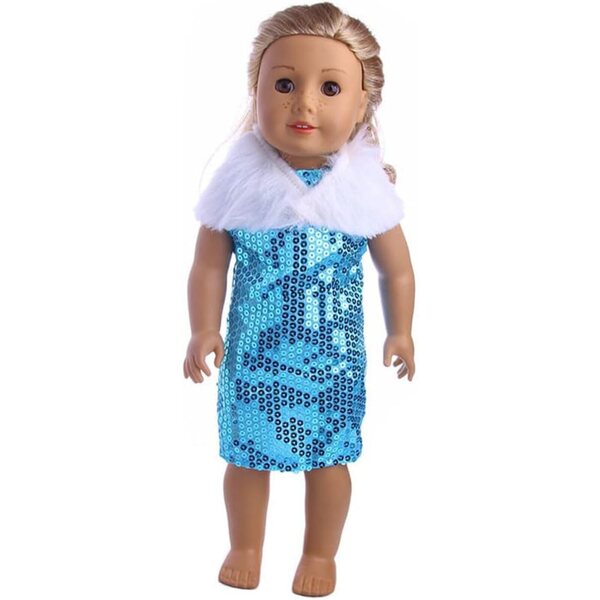 18-Zoll-Puppenkleidung mit Paillettenrock und Pelzkragen – 2-teiliges Set