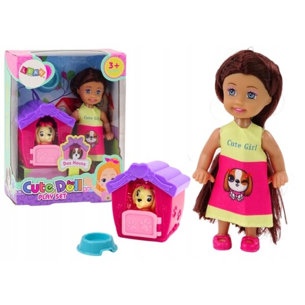Mini-Puppe mit langen Haaren und Piesek im farbenfrohen Haus LEAN Toys