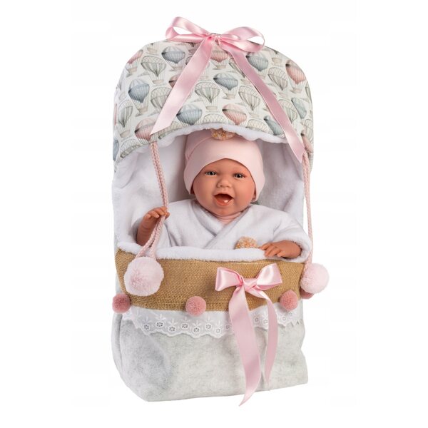 Bambola Llorens Mimi Sonrisas 42 cm con sacco a forma di globo per bambini da 3 anni