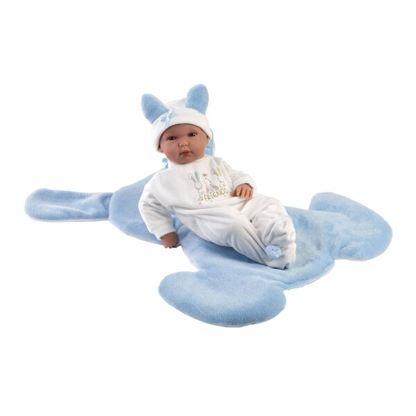 Bambola Llorens Bimbo 35 cm in Vinile con Abbigliamento e Cuscino Blu