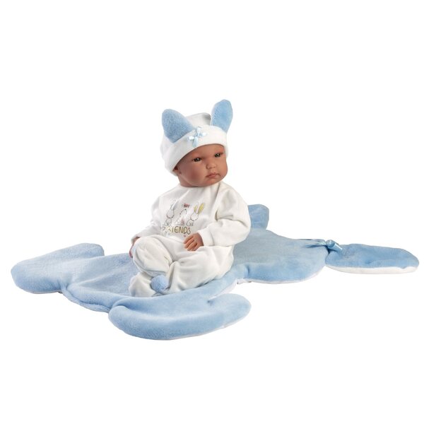 Bambola Llorens Bimbo 35 cm in Vinile con Abbigliamento e Cuscino Blu