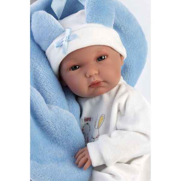 Bambola Llorens Bimbo 35 cm in Vinile con Abbigliamento e Cuscino Blu