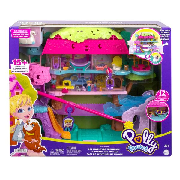 Polly Pocket Adventures avec animaux, cabane dans les arbres, jouet pour enfants de 4 ans et plus